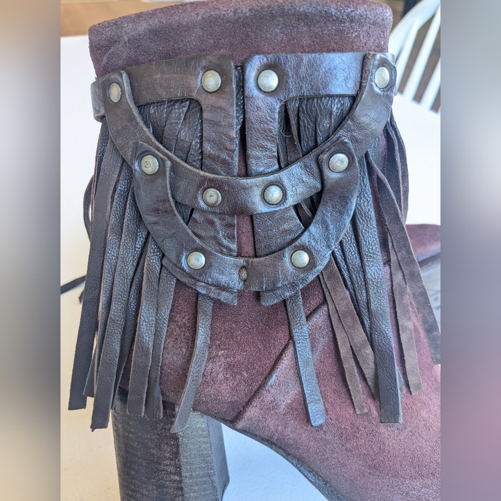 A.S.98 Burgundy Fringed Ankle Boots - Picture 10 of 12